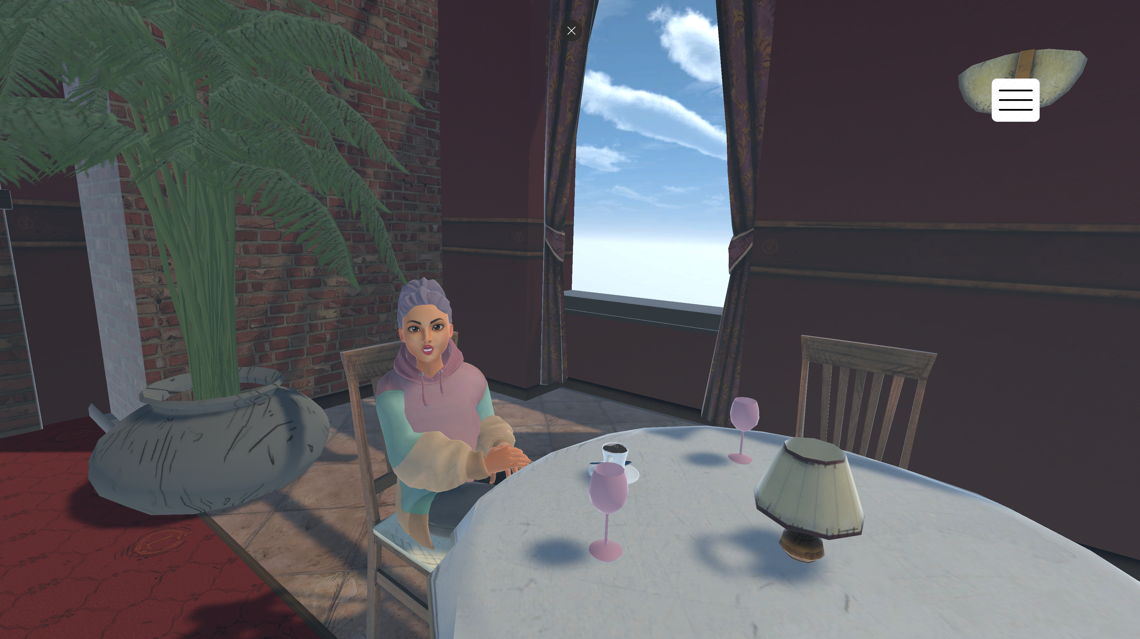 SMART-B simulator: reception overlooking a terrace with a voice communication display